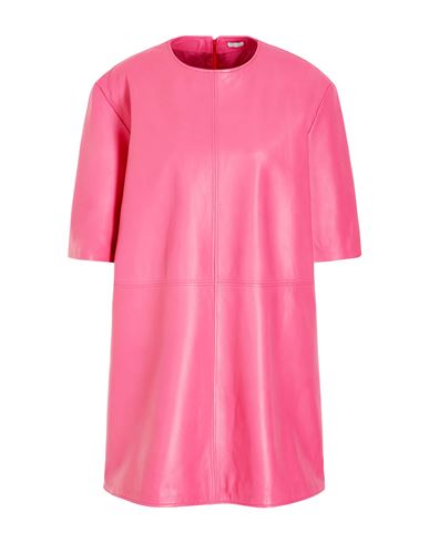8 By Yoox Leather S/sleeve Mini Dress Woman Mini Dress Fuchsia Size 10 Lambskin In Pink