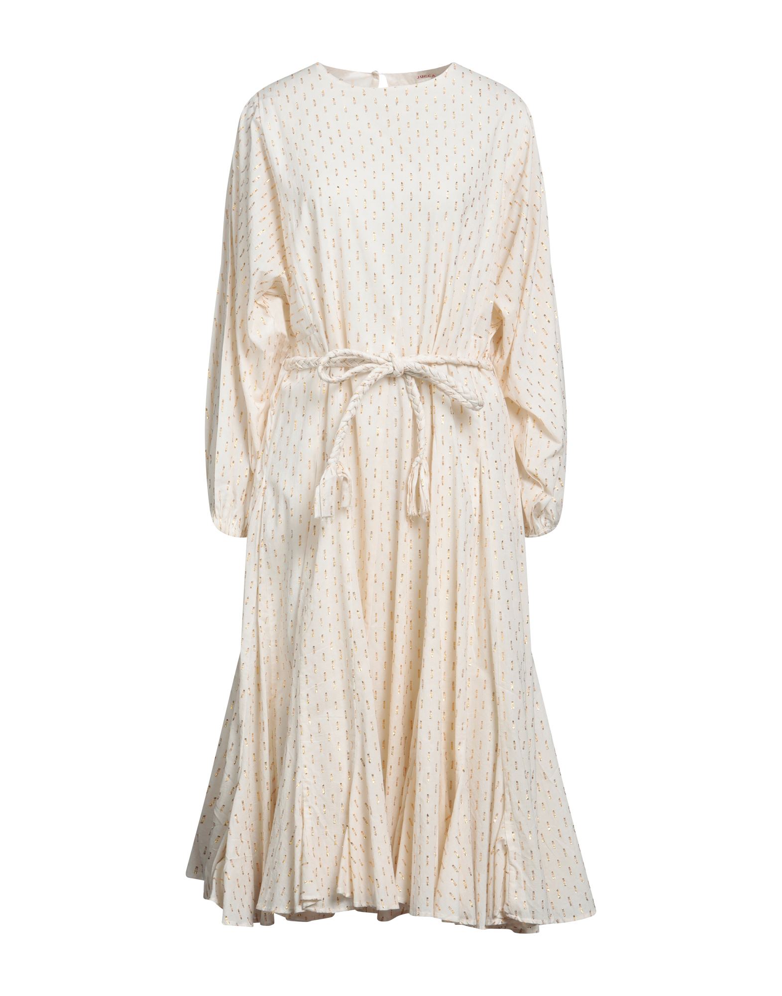 Shop Jucca Woman Midi Dress Beige Size 4 Cotton, Metallic Fiber