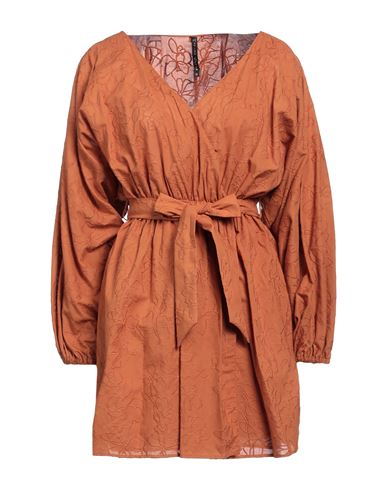 Manila Grace Woman Mini Dress Camel Size 4 Cotton In Beige