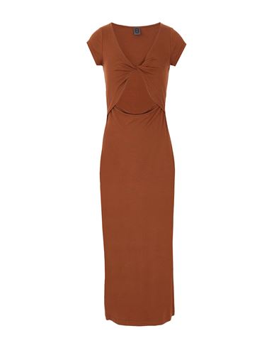 8 By Yoox Jersey Front Twist Detail Midi Dress Woman Midi Dress Brown Size Xxl Viscose, Elastane