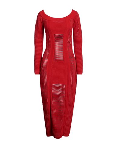 Balmain Woman Midi Dress Red Size 10 Viscose, Polyester, Polyamide
