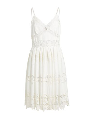 Dolce & Gabbana Woman Midi Dress White Size 10 Cotton, Polyester, Crystal, Brass