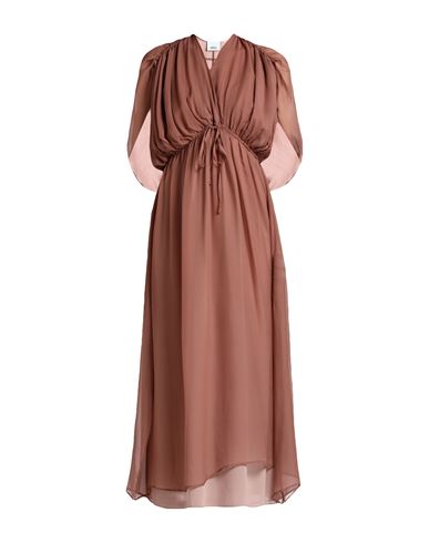 Erika Cavallini Woman Long Dress Tan Size 4 Silk In Brown