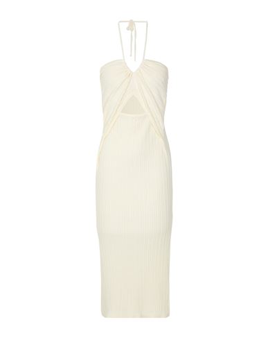 8 By Yoox Organic Cotton Open Knit Halterneck Dress Woman Midi Dress Cream Size Xs Organic Cotton In White