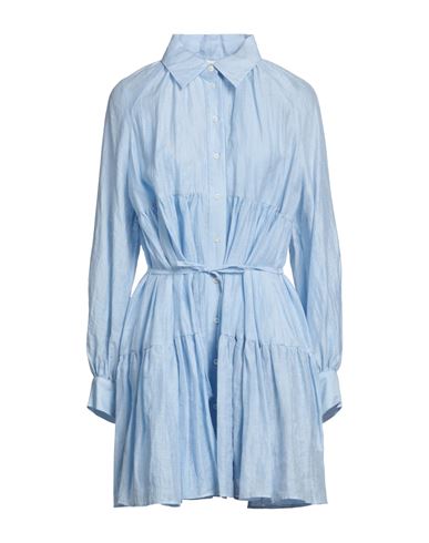 Sandro Woman Mini Dress Sky Blue Size 10 Linen, Polyester