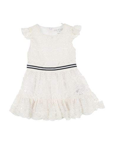 Guess Newborn Girl Baby Dress Ivory Size 3 Polyamide, Cotton, Viscose In White