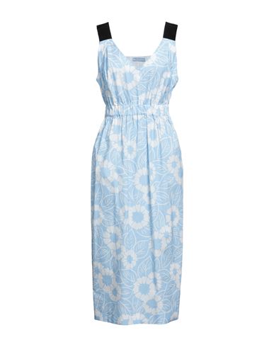 Prada Floral-print Off-shoulder Cotton Dress In Blue