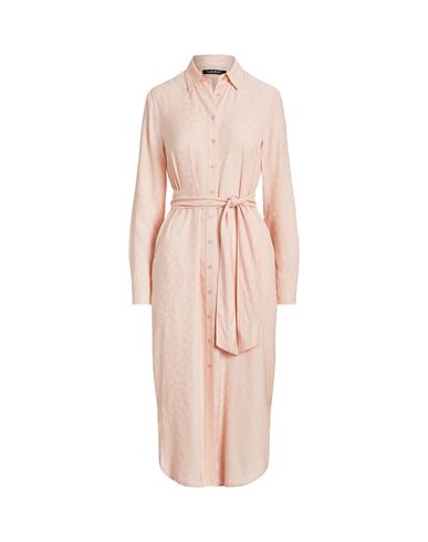 Lauren Ralph Lauren Belted Logo Jacquard Shirtdress Woman Midi Dress Light Pink Size 8 Viscose