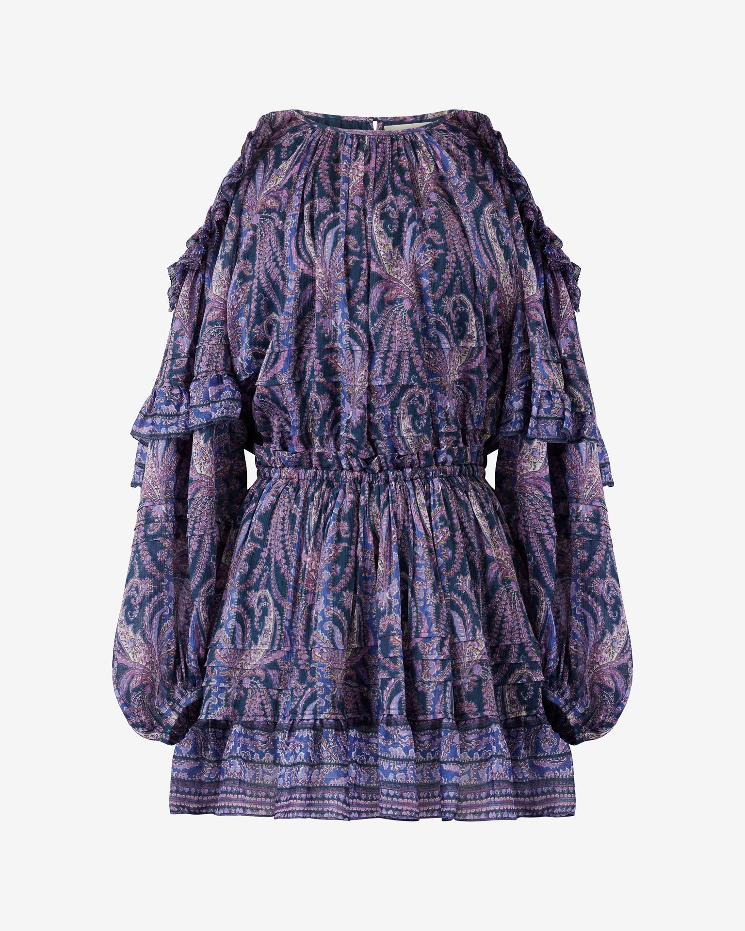 Isabel Marant Gabinia Paisley-print Ruffle Cold-shoulder Mini Dress In Black