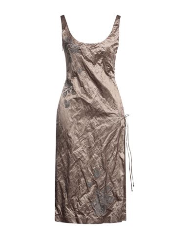 Blumarine Woman Midi Dress Khaki Size 6 Cotton, Polyamide, Metallic Fiber In Beige
