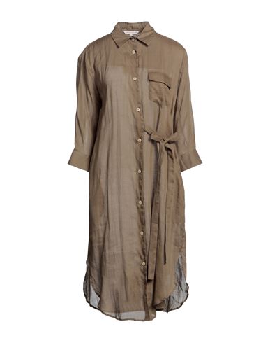 Brian Dales Woman Midi Dress Khaki Size 12 Ramie In Beige