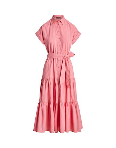 Ralph Lauren Lauren  Gingham Cotton Dress Woman Midi Dress Pink Size 8 Cotton In Pink