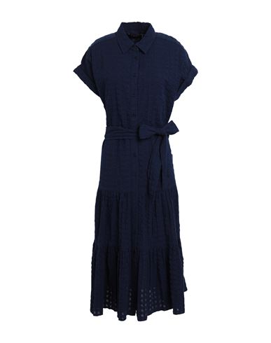 Ralph Lauren Lauren  Gingham Cotton Dress Woman Midi Dress Navy Blue Size 10 Cotton