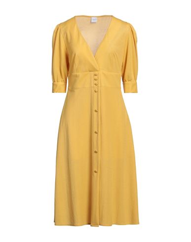 Shop Eleonora Stasi Woman Midi Dress Ocher Size 10 Viscose, Polyester, Polyamide In Yellow