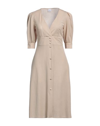 Eleonora Stasi Woman Midi Dress Beige Size 8 Viscose, Polyester, Polyamide