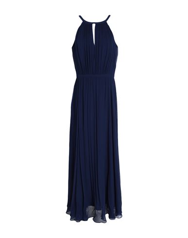 POLO RALPH LAUREN POLO RALPH LAUREN CRINKLED GEORGETTE HALTER GOWN WOMAN LONG DRESS NAVY BLUE SIZE 4 RECYCLED POLYESTE