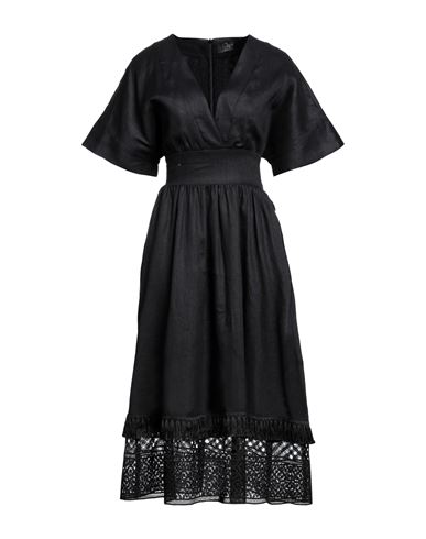 Clips Woman Midi Dress Black Size 8 Linen, Polyester
