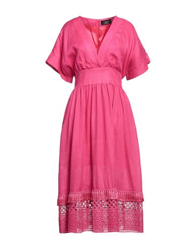 Clips Woman Midi Dress Fuchsia Size 8 Linen, Polyester In Pink