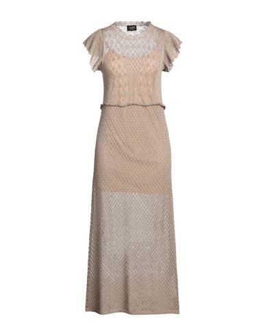 Liu •jo Woman Midi Dress Sand Size S Viscose, Polyester, Metallic Polyester In Beige