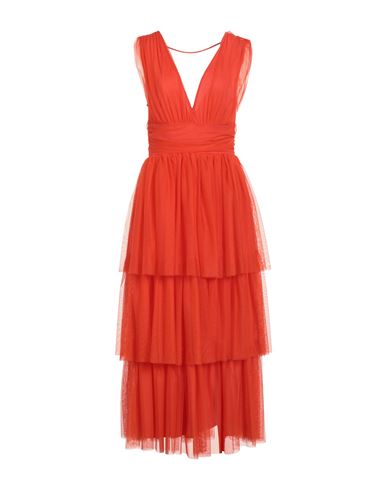 Carla Montanarini Woman Midi Dress Orange Size 8 Polyester, Elastane