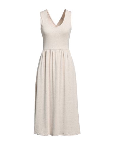 Sessun Woman Midi Dress Beige Size L Cotton, Modal, Linen, Elastane, Polyester