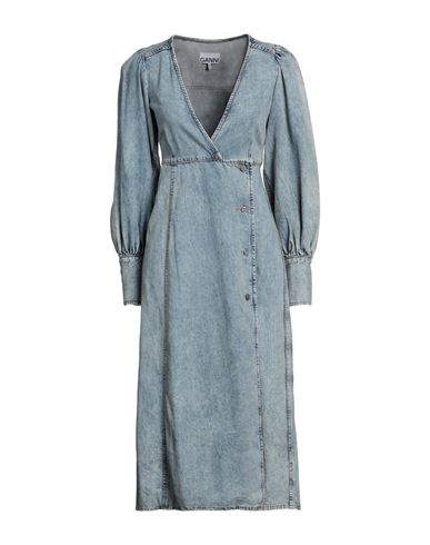 Ganni Woman Midi Dress Blue Size 0 Organic Cotton, Lyocell