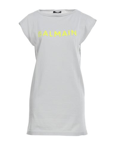 Balmain Woman Mini Dress Light Grey Size M Cotton, Polyamide