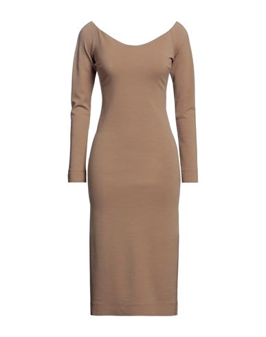 Fendi Off-shoulder Wool Jersey Midi Dress In Beige