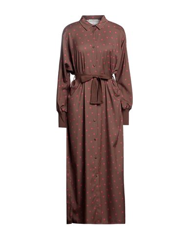 Corte Dei Gonzaga Woman Maxi Dress Brown Size 6 Polyester, Elastane