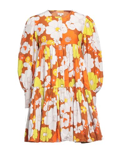 Manoush Woman Short Dress Orange Size 6 Cotton, Silk