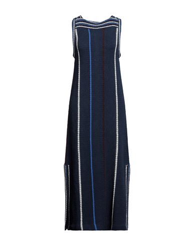 Jil Sander Woman Maxi Dress Navy Blue Size 8 Cotton, Virgin Wool