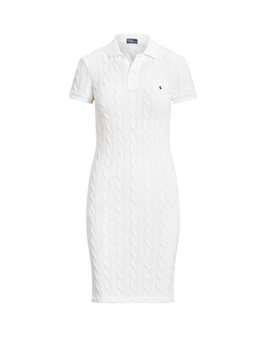 Polo Ralph Lauren Skinny Fit Cable Cotton Polo Dress Woman Midi Dress White Size Xs Cotton