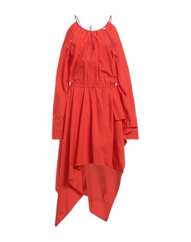 Jw Anderson Woman Long Dress Tomato Red Size 6 Cotton