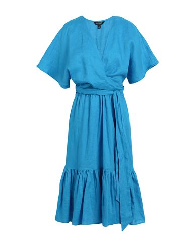 Lauren Ralph Lauren Woman Midi Dress Azure Size 8 Linen In Blaze Ocean