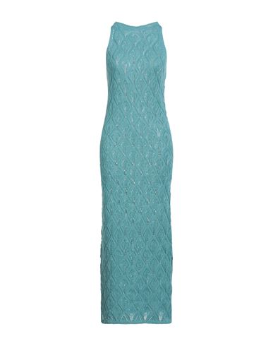 Daniele Fiesoli Woman Maxi Dress Turquoise Size 1 Linen, Organic Cotton In Blue
