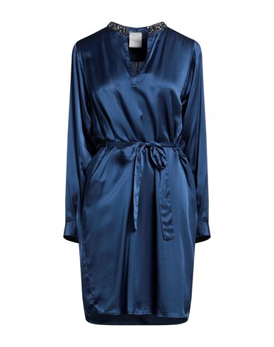 120% Lino Woman Midi Dress Slate Blue Size 6 Viscose, Silk