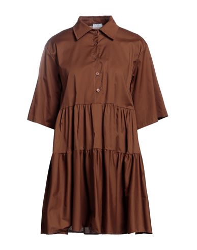 Berna Woman Mini Dress Brown Size S Cotton, Elastane