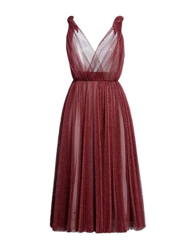 Dolce & Gabbana Woman Midi Dress Brick Red Size 12 Metallic Polyester, Polyamide, Polyester