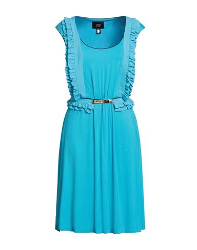 Cavalli Class Woman Midi Dress Azure Size 4 Viscose, Elastane, Acetate, Silk In Blue
