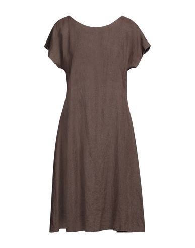 Rossopuro Woman Midi Dress Dark Brown Size Xl Linen