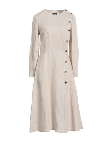 GIORGIO ARMANI GIORGIO ARMANI WOMAN MIDI DRESS BEIGE SIZE 8 LINEN, RAMIE, SILK