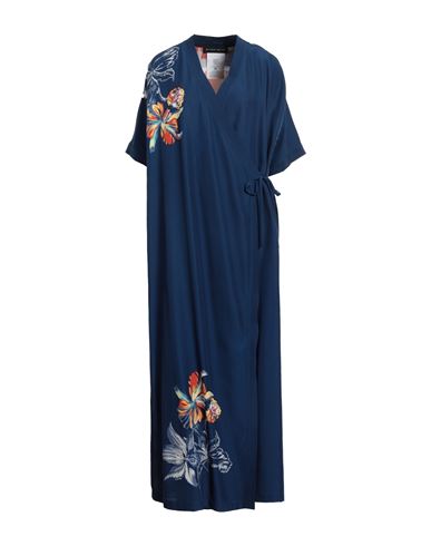 Etro Woman Long Dress Navy Blue Size 4 Silk