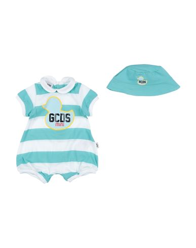 Gcds Mini Newborn Baby Bodysuit Turquoise Size 3 Cotton, Elastane In Blue
