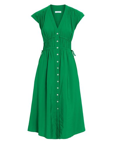 Iris & Ink Evie Gathered Lyocell And Cotton-blend Midi Dress In Jade