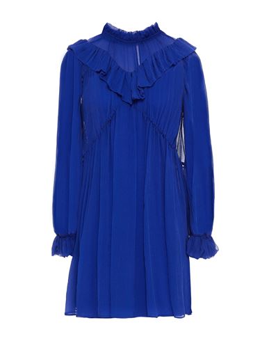 Msgm Woman Short Dress Bright Blue Size 4 Silk