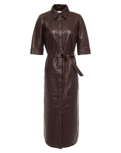 Frame Woman Midi Dress Dark Brown Size Xs Lambskin