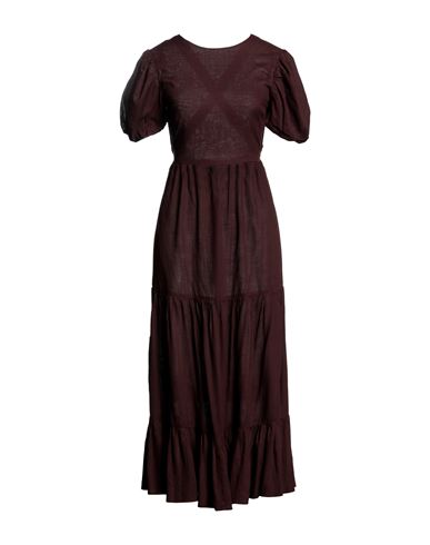 Glamorous Woman Midi Dress Dark Brown Size 10 Viscose, Linen