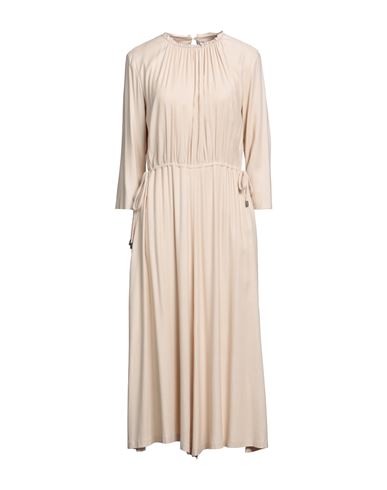 Peserico Woman Midi Dress Sand Size 8 Viscose, Wool, Elastane, Cashmere, Metallic Fiber In Beige