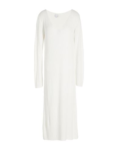 8 By Yoox V-neck Ribbed Long Dress Woman Midi Dress White Size Xl Viscose