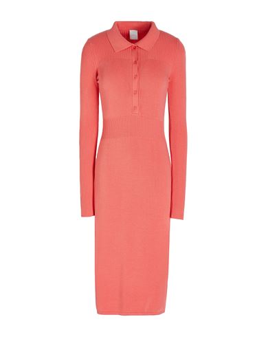 8 By Yoox Polo Neck Midi Dress Woman Midi Dress Coral Size Xxl Viscose, Recycled Polyester, Elastane In Red